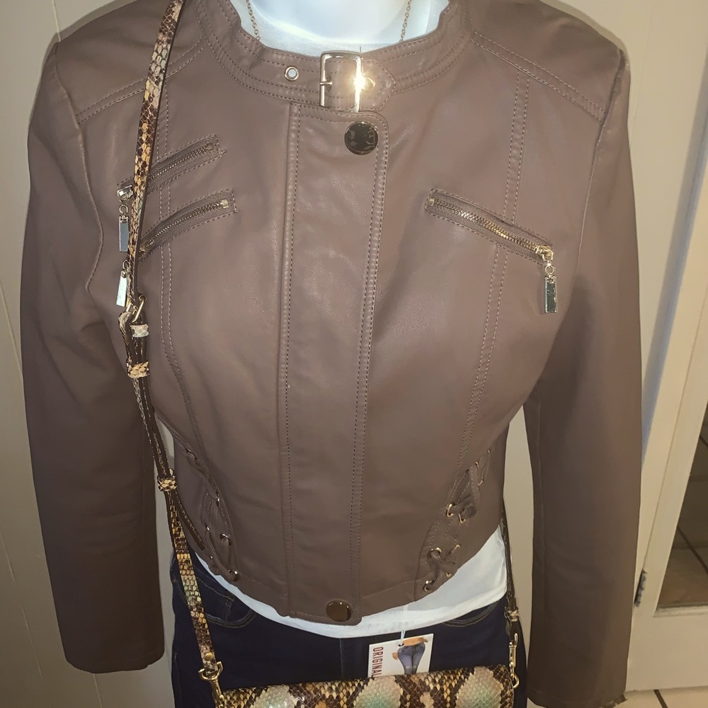 Faux Leather Lace Up Jacket